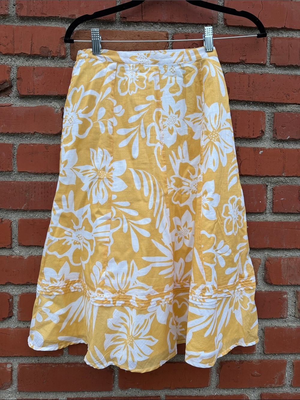 Chico's Yellow & White Floral Midi Skirt 100% Cotton